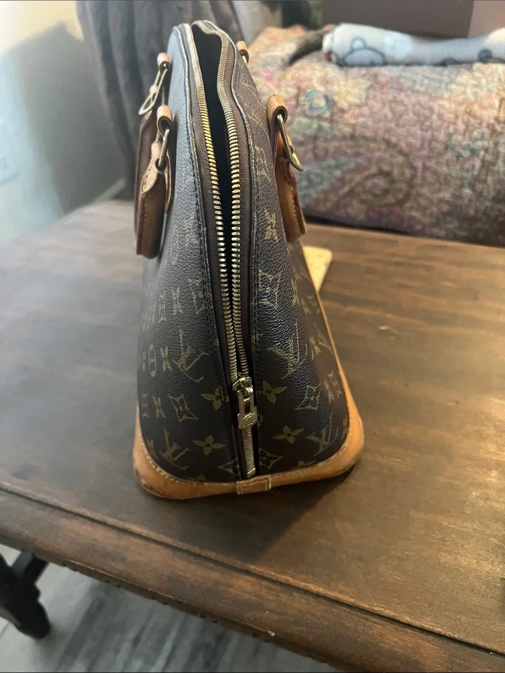 Louis Vuitton Brown Monogram Canvas Toiletry Bag with Tan Leather Trim